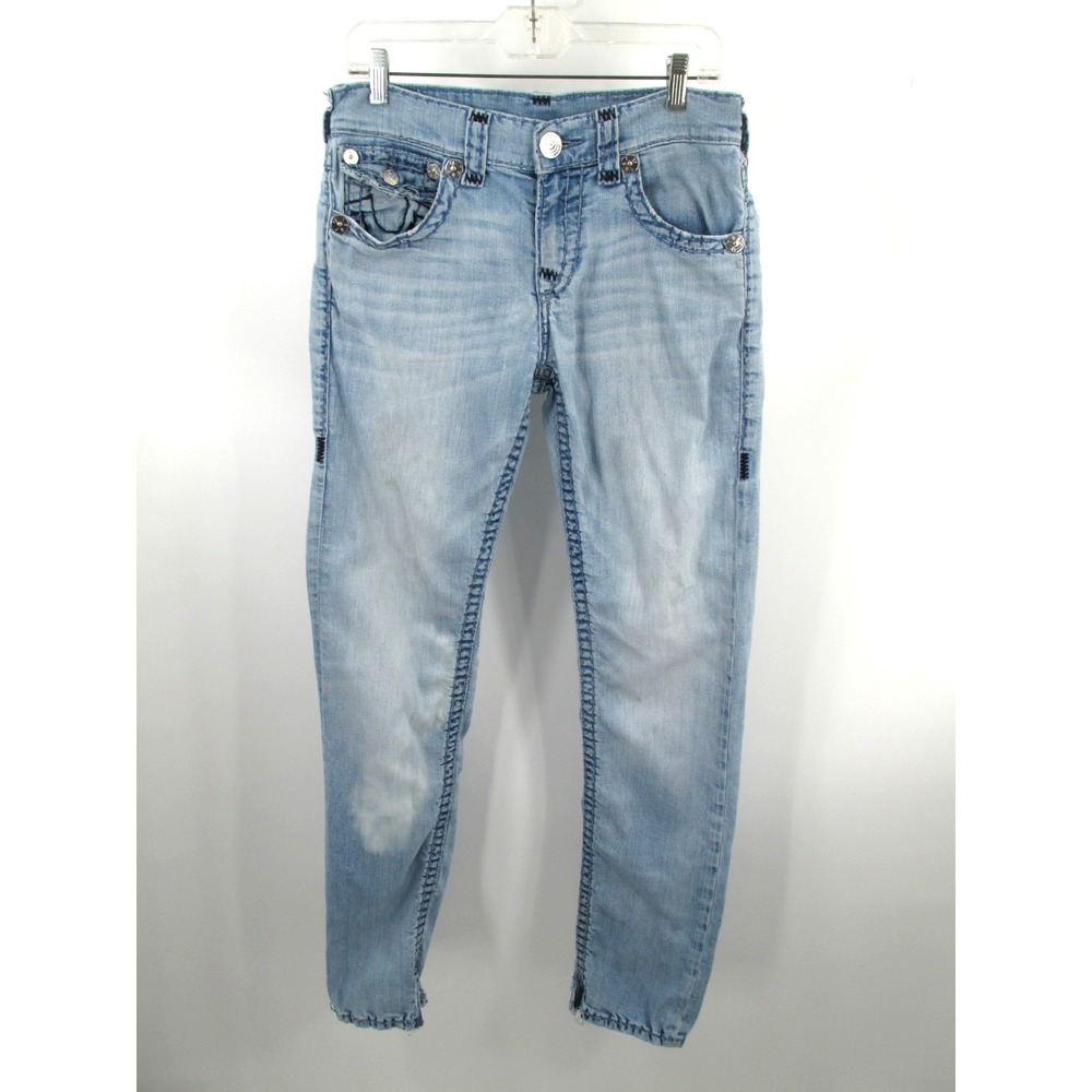 True Religion Mid Rise Skinny Jeans Womens 30 Blue Denim Stretch Embroidered